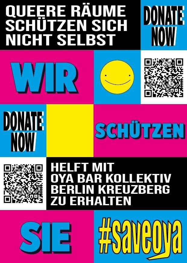 OYA #saveoya crowdfunding poster — Queere Räume schützen sich nicht selbst